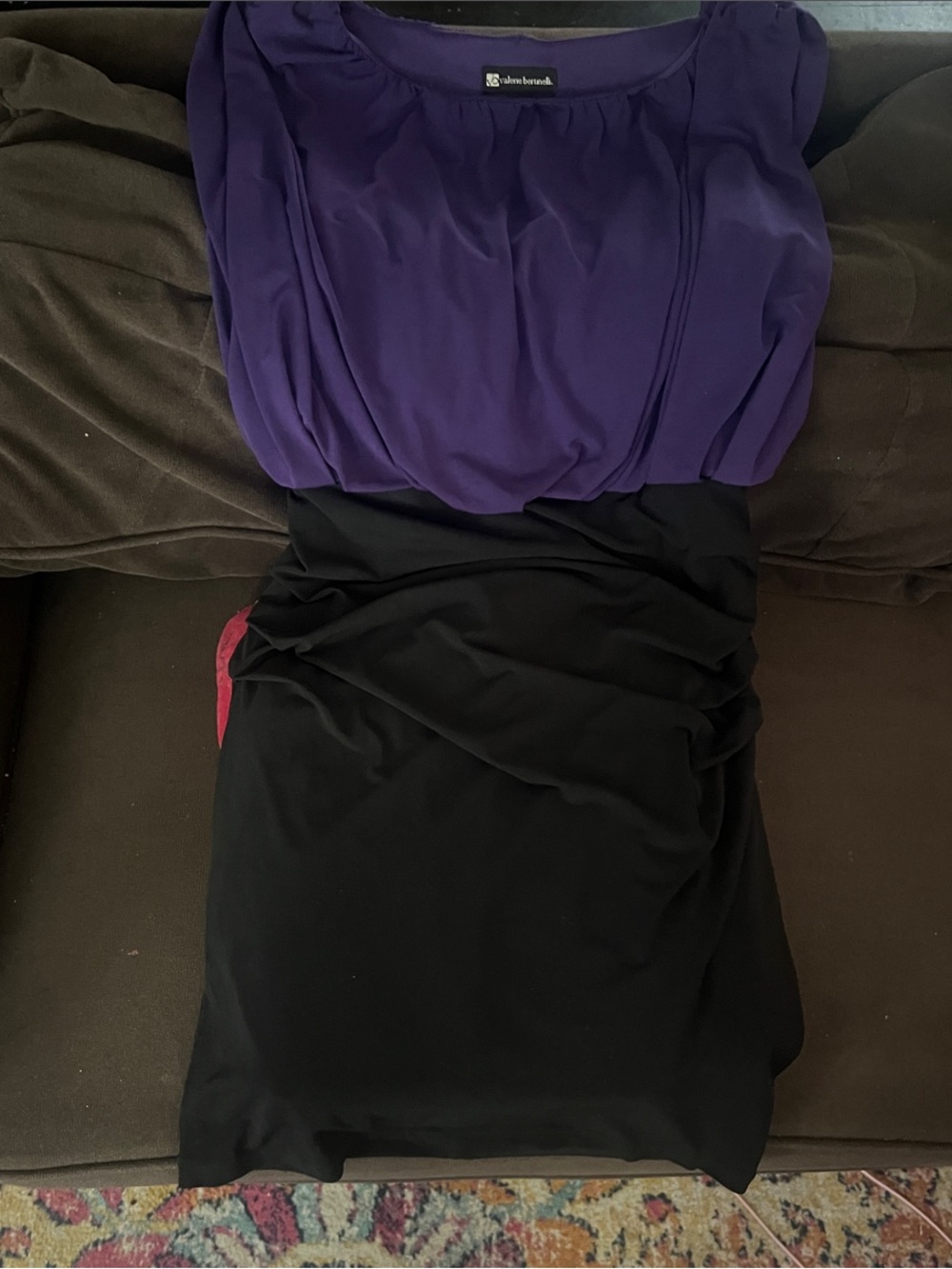 Valerie Bertinelli Deep Purple Ruffled Neck dress